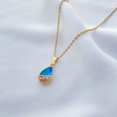 گردنبند با پلاک اشکی آبی استیل