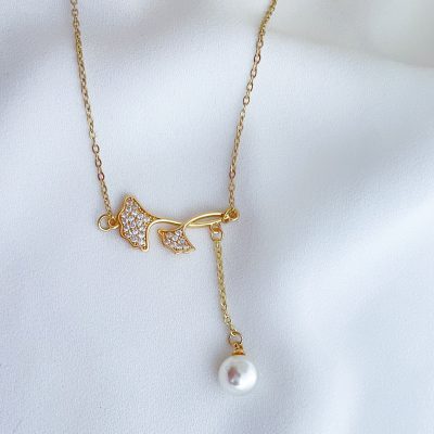 گردنبند برگ و مروارید استیل
