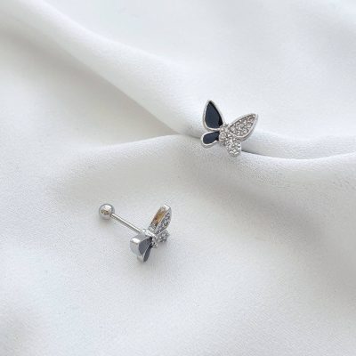 پیرسینگ گوش پروانه مشکی استیل