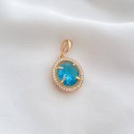 پلاک تک نگین آبی طلاروس بدون زنجیر