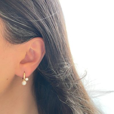 گوشواره حلقه مروارید تک نگین ژوپینگ