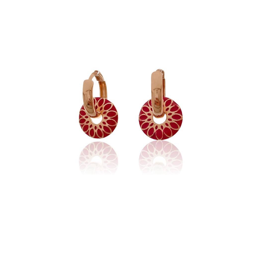 گوشواره حلقه‌ای میناکاری قرمز ژوپینگ