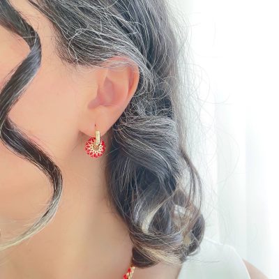 گوشواره حلقه‌ای میناکاری قرمز ژوپینگ