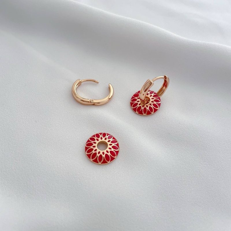 گوشواره حلقه‌ای میناکاری قرمز ژوپینگ