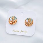 گوشواره میناکاری فیروزه ای قاب گل رز استیل