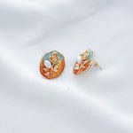 گوشواره میناکاری فیروزه ای قاب گل رز استیل
