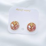 گوشواره میناکاری یاسی قاب گل رز استیل