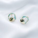 گوشواره میناکاری فیروزه ای حلقه گل استیل