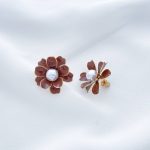 گوشواره میناکاری شکلاتی گل بهاری استیل - تصویر 4
