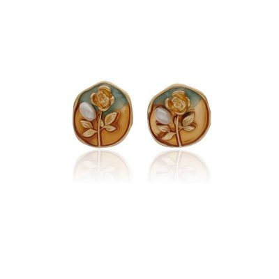 گوشواره میناکاری فیروزه ای قاب گل رز استیل