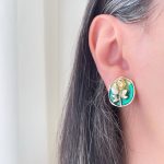 گوشواره میناکاری سبز قاب گل رز استیل