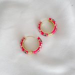 گوشواره حلقه ای میناکاری سرخابی استیل