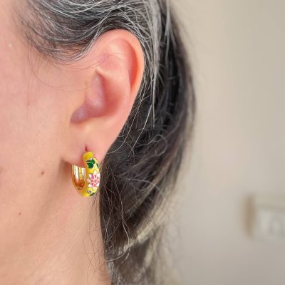 گوشواره حلقه ای میناکاری زرد استیل