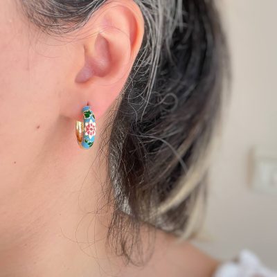 گوشواره حلقه ای میناکاری آبی استیل