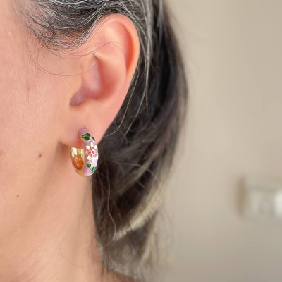 گوشواره حلقه ای میناکاری یاسی استیل