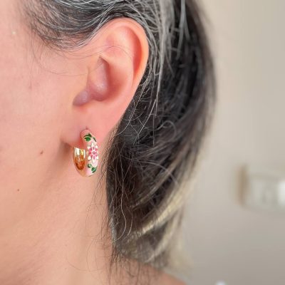 گوشواره حلقه ای میناکاری صورتی استیل