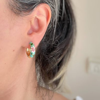 گوشواره حلقه ای میناکاری فیروزه ای استیل