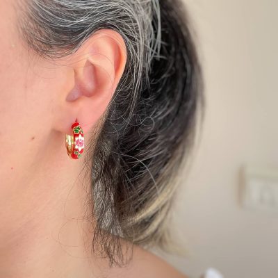 گوشواره حلقه ای میناکاری قرمز استیل