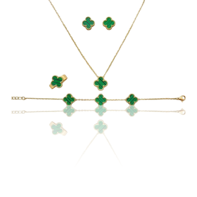 سرویس کامل ونکلیف سبز استیل (گردنبند تک گل)