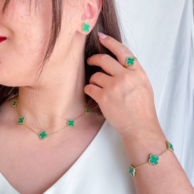 سرویس کامل ونکلیف سبز استیل (گردنبند 5 گل)