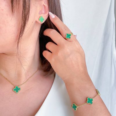 سرویس کامل ونکلیف سبز استیل (گردنبند تک گل)