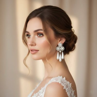 گوشواره مجلسی طرح زارا با آویز مروارید