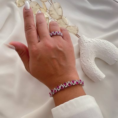 ست دستبند و انگشتر جواهر با نگین یاقوت