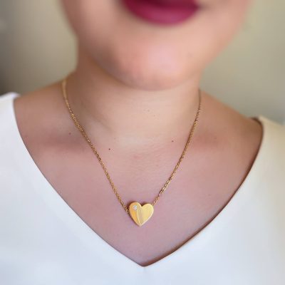 پلاک قلب آبنه ای تخت تک نگین ژوینگ بدون زنجیر