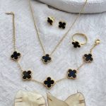 سرویس کامل ونکلیف مشکی استیل (گردنبند تک گل)