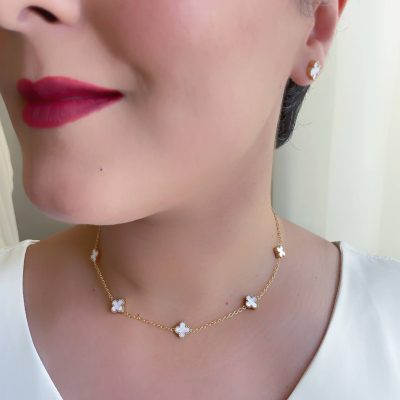 گردنبند ونکلیف سفید گل ریز استیل