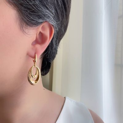 گوشواره کلیپسی آویز دو حلقه طرح طلا ژوپینگ