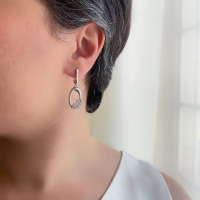 گوشواره کلیپسی با آویز حلقه گل نگیندار ژوپینگ