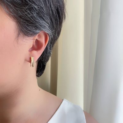 گوشواره کلیپسی دوبل آینه ای و نگین ژوپینگ