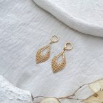 گوشواره حلقه ای آویز برگ طرح طلا ژوپینگ