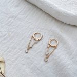 گوشواره حلقه ای فول نگین با آویز زنجیر نگیندار ژوپینگ