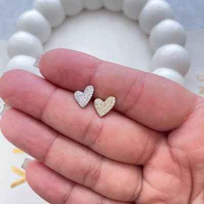 پیرسینگ گوش جواهری قلب دفرمه نگیندار استیل